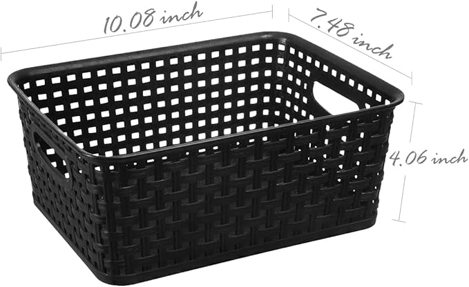Black Plastic Weave Storage Baskets, 12-Pack Woven Basket Organizer for Kitchen Office Bathroom