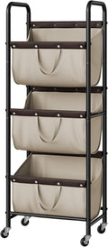 GRANNY SAYS 3 Tie Laundry Sorter, Laundry Basket with Wheels, Laundry Room Organization and Storage, 3 Section Rolling Laundry Cart for Dorm, Bathroom, Bedroom, Closet, Light Khaki