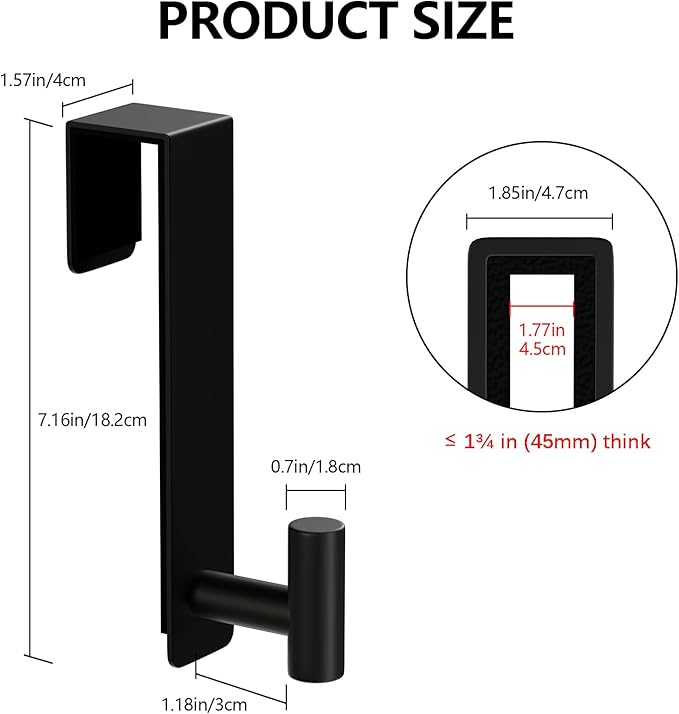 WUIVIUT T-Shaped Over Door Hooks - Fits Wooden & Metal Doors Less Than 1.77" Wide,Door Hanger for Office,Bedroom Heavy-Duty Stainless Steel Doors(T Shape 2 Pack, Fits 1-3/4'' Thick)