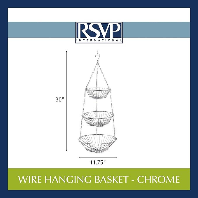 RSVP 30-by-12-Inch 3-Tier Wire Hanging Basket, Chrome