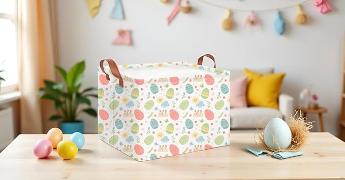 CLOCOR Easter Eggs Basket Empty,Rectangular Easter Gift Basket for Boys and Girls,Kids Toys Storage Bin,Baby Room Decor(Tiny Flowers Easter Basket)
