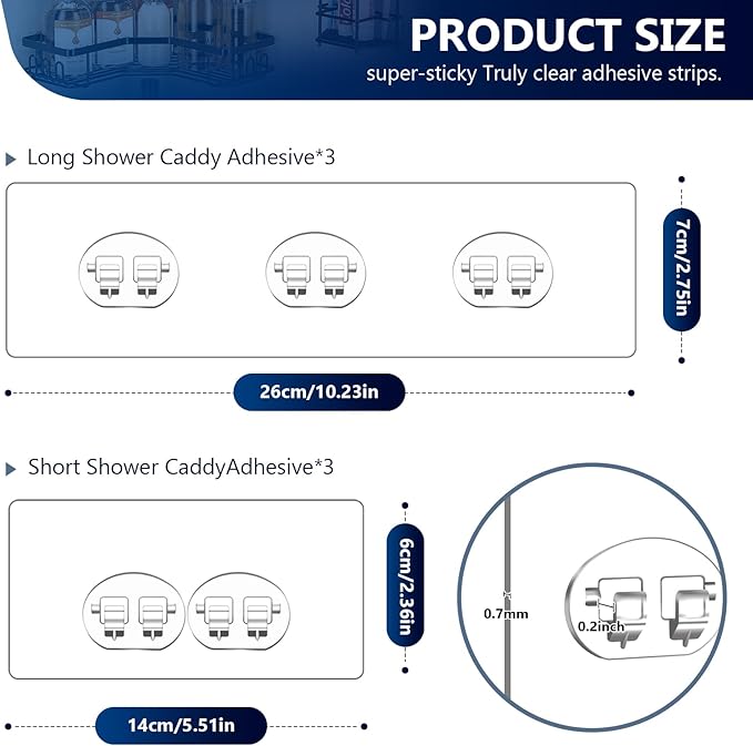 HAOBAOBEI Shower Caddy Adhesive Replacement, Adhesive Hooks Stickers, Strong Hook Strip for Shower Caddy Basket Shelf, Soap Holder, Bathroom Storage Corner Shelves, Kitchen Racks (Transparent-6Pack)