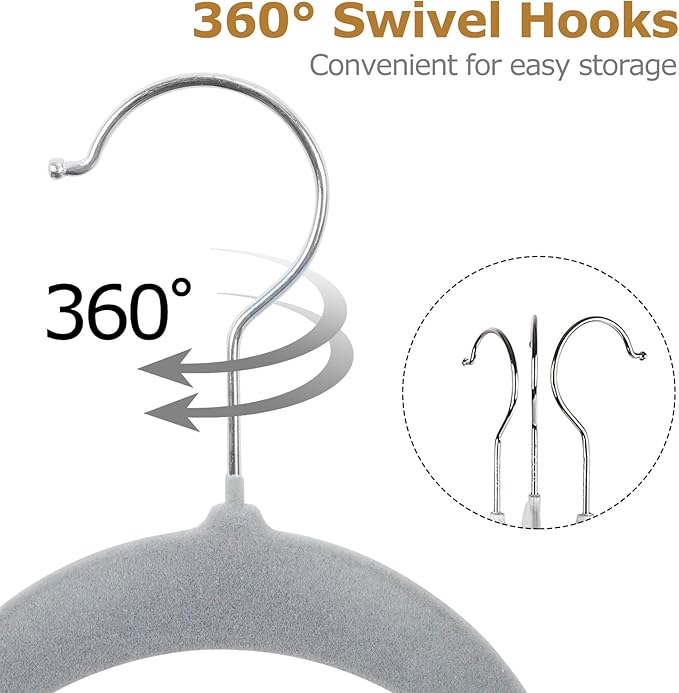 Velvet Hangers 100 Pack, Non-Slip Suit Clothes Hangers with 360 Degree Swivel Hook for Space Saving, Coats, Pants, Gray