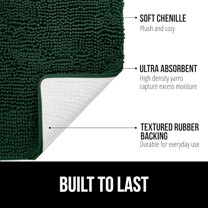 GORILLA GRIP Bath Rug Mat 60x24, Thick Soft Absorbent Chenille, Quick Dry Microfiber Mats, Rubber Backing Washable Shower Floor Rugs, Bathmat Runner, US Designed Bathroom Home Decor Accessories Hunter