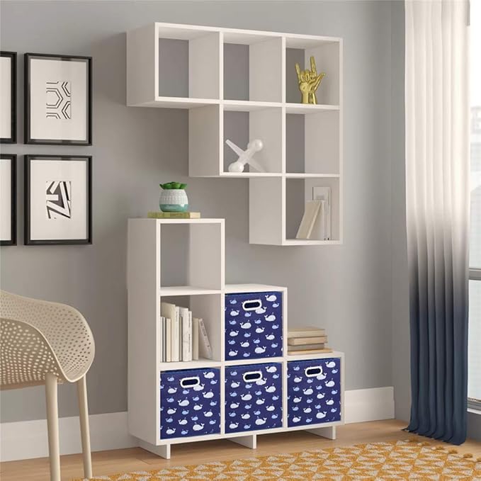 Fabric Cube Storage Bins Whale10.5x 10.5 x 11 in Foldabe Navy Blue Storage Cubes Folding Cloth Storage Cubes Boxes Collapsible Cube Inserts Storage Baskets Drawer for Cube Organizer Closet QY-SC11-6