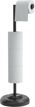 WZKALY Freestanding Toilet Paper Holder Stand with Storage – Holds 4 Extra Rolls –Matte Black- Toilet Paper Holder for Bathroom – Sturdy Base, Classic Retro Style, Space-Saving Bathroom Storage