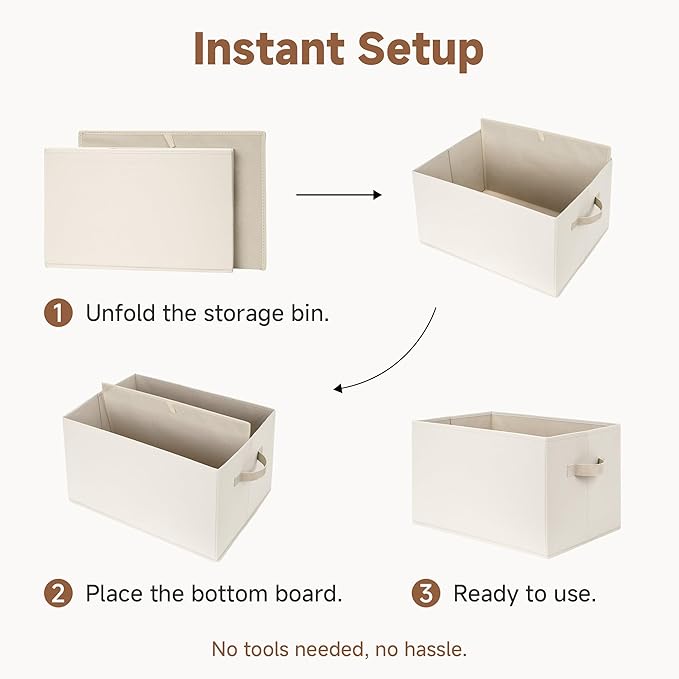 StorageWorks Closet Organizers and Storage Bins, Fabric Storage Baskets for Shelves, Linen Closet Organizer for Clothes, Beige, 3-Pack, Large