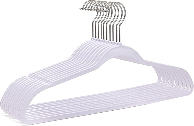 Quality Hangers 200 Pack Non-Velvet Plastic Hangers for Clothes - Heavy Duty Coat Hanger Set - Space-Saving Closet with Chrome Swivel Hook, Functional Non-Flocked Hangers - Cream White