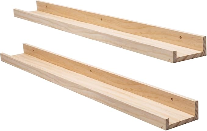 AZSKY 2pc 36in Natural Wood Floating Shelves, Country Rustic Style Wall Shelves for Kids Books, Photo Picture Ledge, Nursery Decor