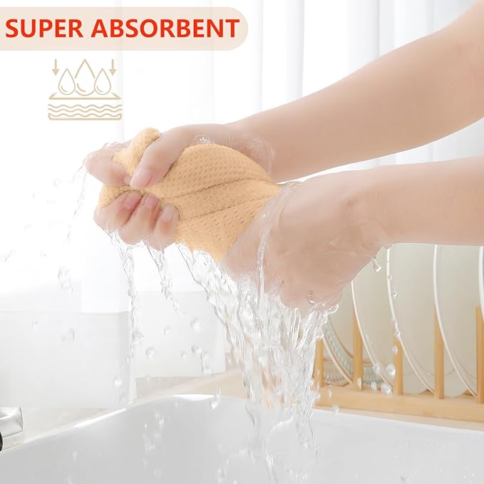 Homaxy 100% Cotton Waffle Weave Kitchen Dish Cloths, Ultra Soft Absorbent Quick Drying Dish Towels, 12 x 12 Inches, 12-Pack, Apricot
