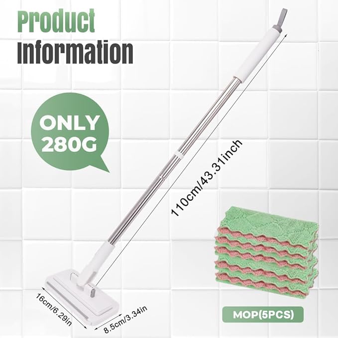 Snap Grip Mini Mop, Cloth Changing Mops with 5/10 Magic Cleaning Cloths, 360 Rotating Lazy Mop Wet Dry for Whole House Cleaning (43in - P + Cloth*5)