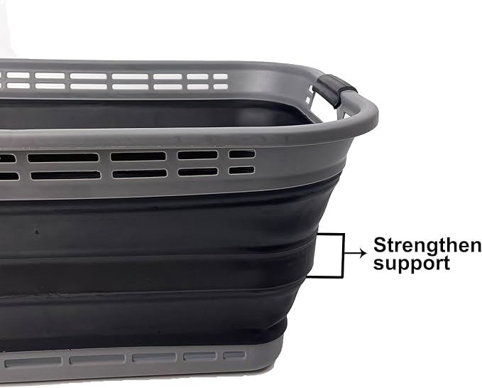 SAMMART 42L (11 Gallons) Collapsible Plastic Laundry Basket - Foldable Pop Up Storage Container/Organizer - Portable Washing Tub - Space Saving Hamper/Basket [BPA Free] (Grey/Black)