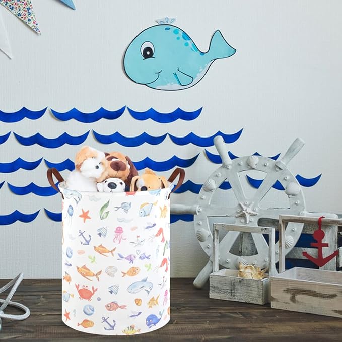 Marine animal kids waterproof foldable laundry basket,Fish Hamper,Nursery Hamper,Baby Storage Baskets for boy Room,Gift Baskets,Home Organizer,Nursery Decor(Fishes)