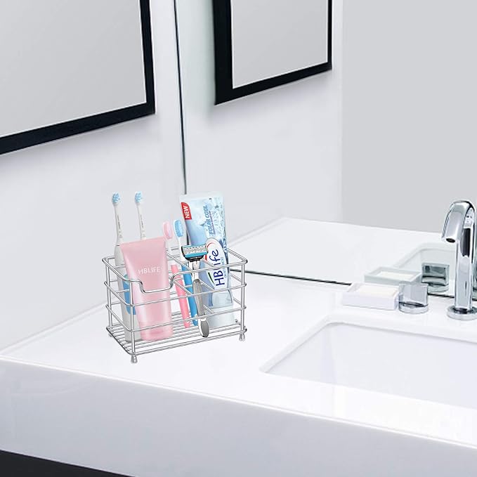 HBlife Large Electric Toothbrush Holder for Bathroom, Silver Stainless Steel Bathroom Accessories Organizer for Small Spaces