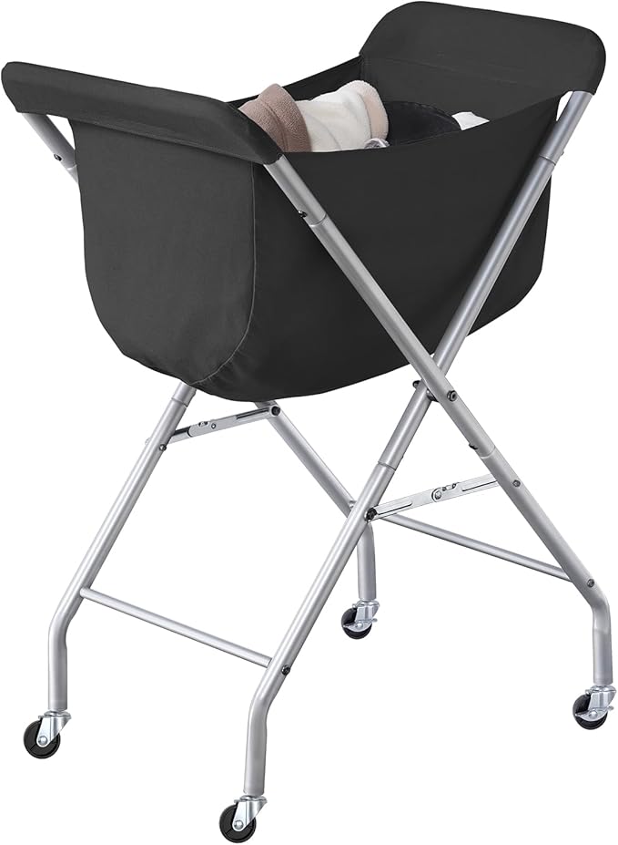ELYKEN Laundry Cart with Wheels, 32”H Easy Rolling Laundry Hamper with Removable Liner Bag, Sturdy Metal Frame Clothes Basket with 4 Casters and 2 Brakes