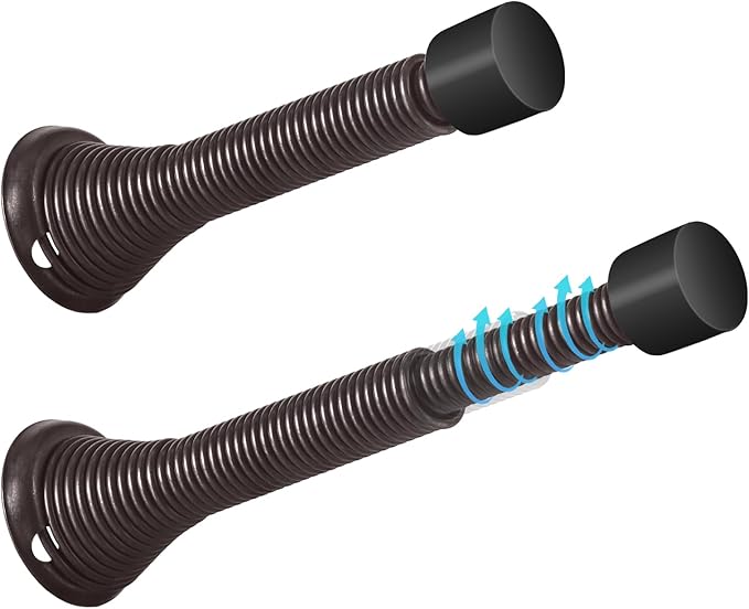 HOMOTEK 2 Pack Telescoping Spring Door Stoppers, Extended from 3-1/8 to 4-1/4 inches Wall Mount Extra Long Door Stops- Flexible Spring Doorstops Wall Protector (Oil Rubbed Bronze)