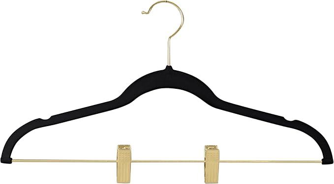 Simplify 6 Pack Velvet Hangers with Clips | Skirt and Pants | Slim Space Saving | Closet Organization | Non-Slip | Prevent Creases | Swivel Neck | Durable | Black