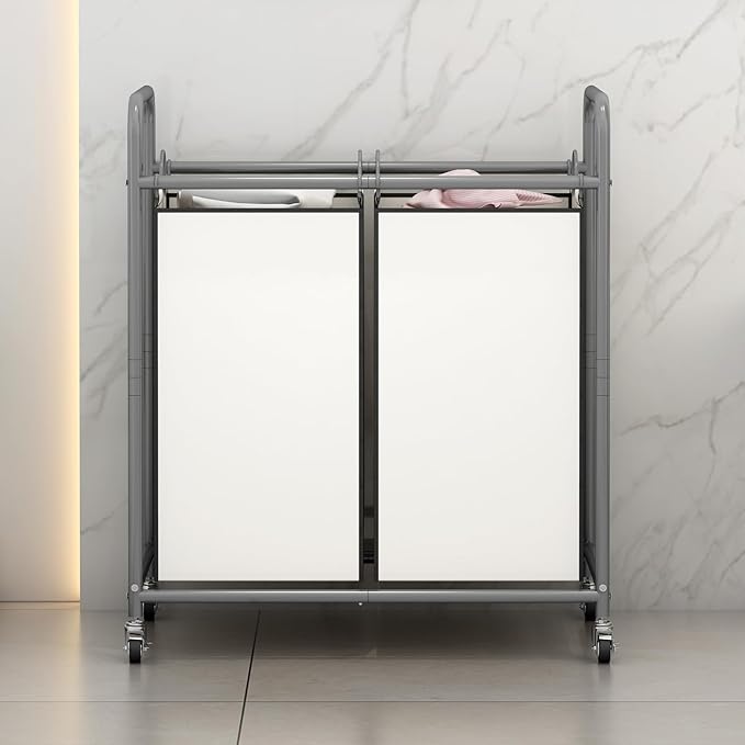 SUOERNUO Laundry Hamper Basket 2 Bag Laundry Sorter Cart with Rolling Removable Bags Laundry Organizer Cart for Clothes Storage, Beige (2 Bags, Beige)