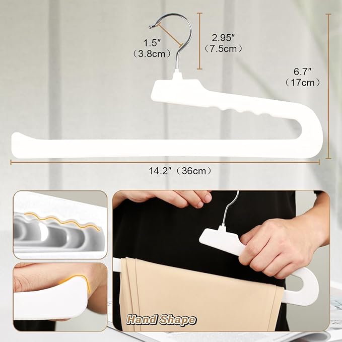 Velvet Pant Hangers Open End, 16 Pack Non Slip Non Crease Felt Slack/Jeans Trouser Hangers,Slim & Sleek Heavy Duty Space Saving Closet Hanger with 360° Swivel Hook (White)