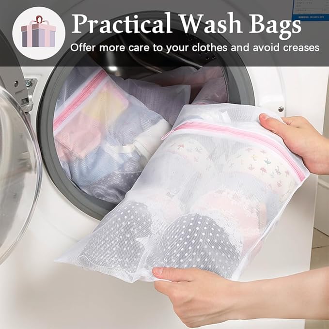 4Pcs Pop Up Laundry Hamper, FHDUSRYO Mesh Foldable Hamper with 4 Wash Bags, Collapsible Laundry Basket with Side Pocket Carry Handles, Portable Dirty Clothes Basket, Mesh Hamper for Dorm Bedroom