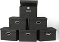 Fabric Foldable Collapsible Storage Cube Bin Organizer Basket with Lid, Handles, Removable Divider for Home, Closet (Black, 6Pcs)