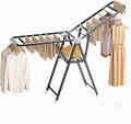 MIKEE Clothes Drying Rack,Foldable Laundry Drying Rack for Indoor & Outdoor Use，with Height-Adjustable Wings，2-Tier Clothes Rack with Windproof Hanging Holes and Wheels，132 lbs