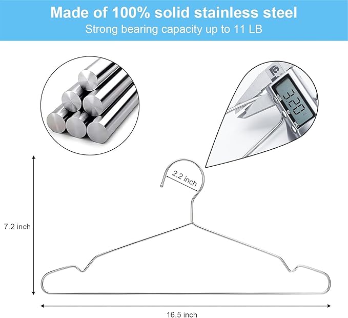 Coat Hangers Clothes 20 Pack Wire Hangers Heavy Duty Stainless Steel Hanger with Non Slip Grooves, 16.5 Inch Ultra Thin Metal Hangers Space Saving Clothing Hanger Silver