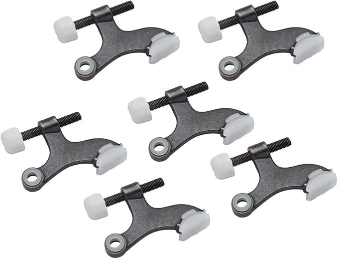 QCAA Hinge Pin Door Stopper, Zinc Die Cast, Oil Rubbed Bronze, with White Rubber Bumper Tip, Made in Taiwan, 6 Pack