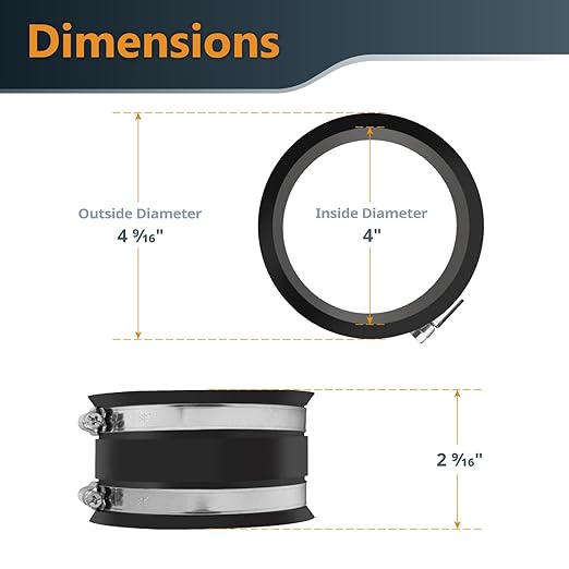 POWERTEC 70322 4 Inch to 2-1/2 Inch Reducer and 4 Inch Dust Control Flex Cuff with Stainless Steel Hose Clamps, Dust Collection Fitting for Woodworking Dust Collection Hose and Dust Ports, 1 Set