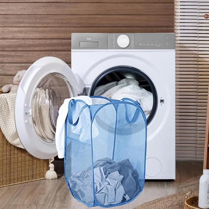 Mesh Pop Up Laundry Hamper, Collapsible Laundry Baskets, Foldable Dirty Clothes Hampers for Bathroom, College Dorm, Travel (Ash Blue)