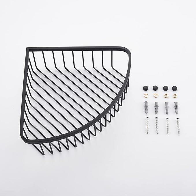 GORDEE Bathroom Shower Caddy Corner Shelf Basket, Ultra Sturdy Rust-Proof Stainless Steel Shelf Organizer, Wall Mounted Storage Rack, Matte Black