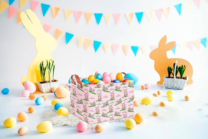 CLOCOR Rectangular Easter Basket Empty,Colorful Easter Eggs Basket for Kids,Waterproof Storage Basket with Handles,Gift Basket(Colorful Eggs)
