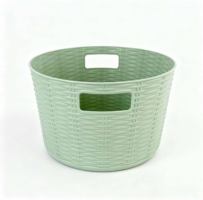 12-Pack Plastic Storage Baskets, Stackable & Nestable Organizer Bins for Toys, Clothes, Home (Green - Circular)