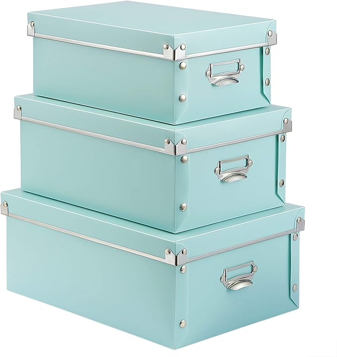 SEEKIND Foldable Storage Box with Lids and Handles Decorative, 3 in 1 Set, Multiple Size Plastic Box for Clothes, Cosmetic, Books …