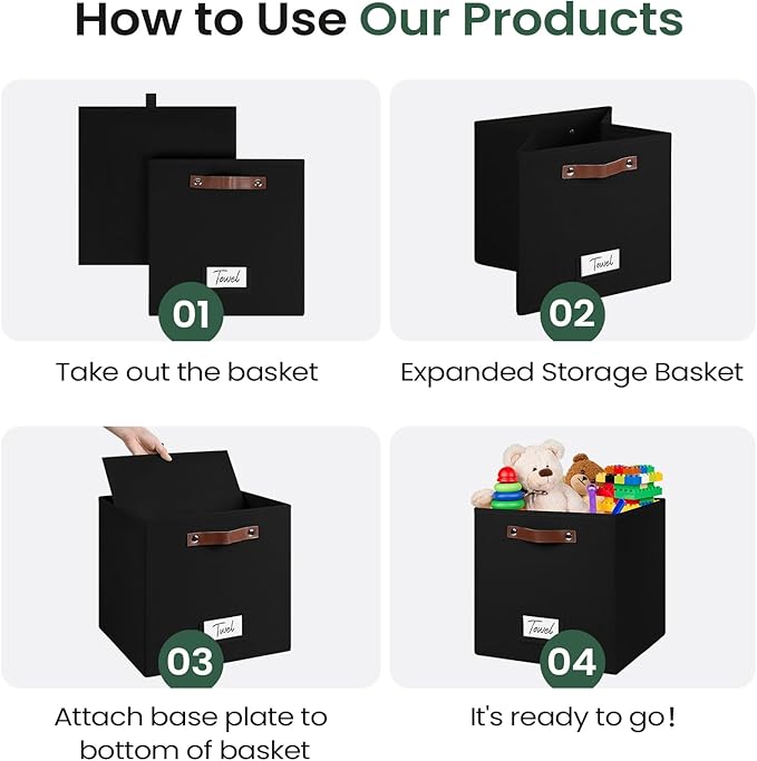 6-Pack Storage Cubes with Handles & Label Holders Basket, Closet Cube Home Organizer Bins(Black, 13 x 13 x 13 inch)