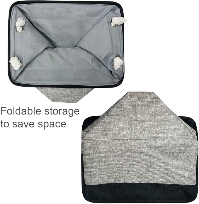 Sacyic Organization and Storage Bins for Shelves - 17X15X12 inch 2 Pack Foldable Baskets for Organizing, Fabric Storage Cubes with Rope, Storage Box for Decorative Cloth (Black & Grey)