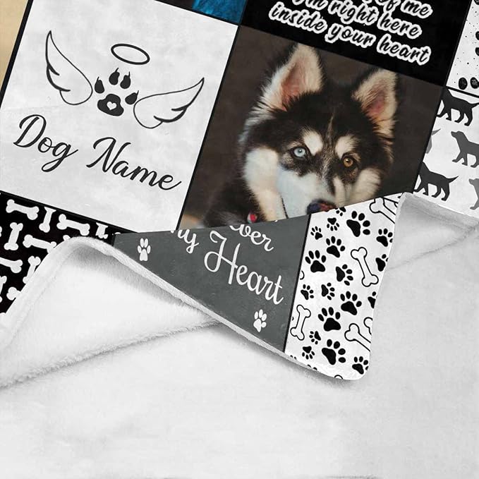 D-Story Made in USA,Personalized Dog Throw Blankets with Photo & Name,Custom Dog Blanket with Picture Pet Loss Sympathy Blanket Pet Memorial Dogs Cat Remembrance Gift