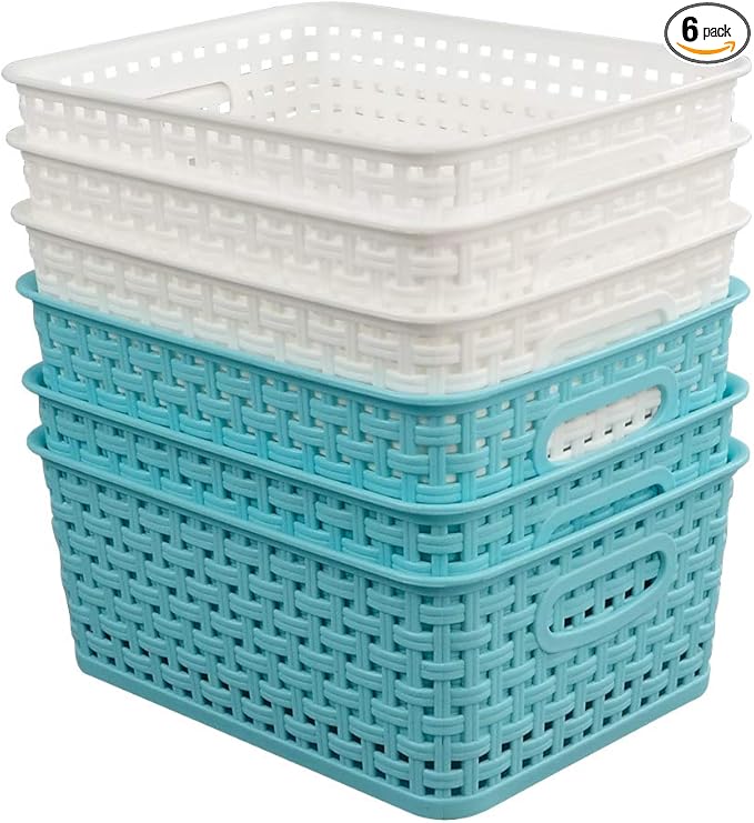 Vababa Plastic Storage Baskets/Storage Bins, Pack for 6