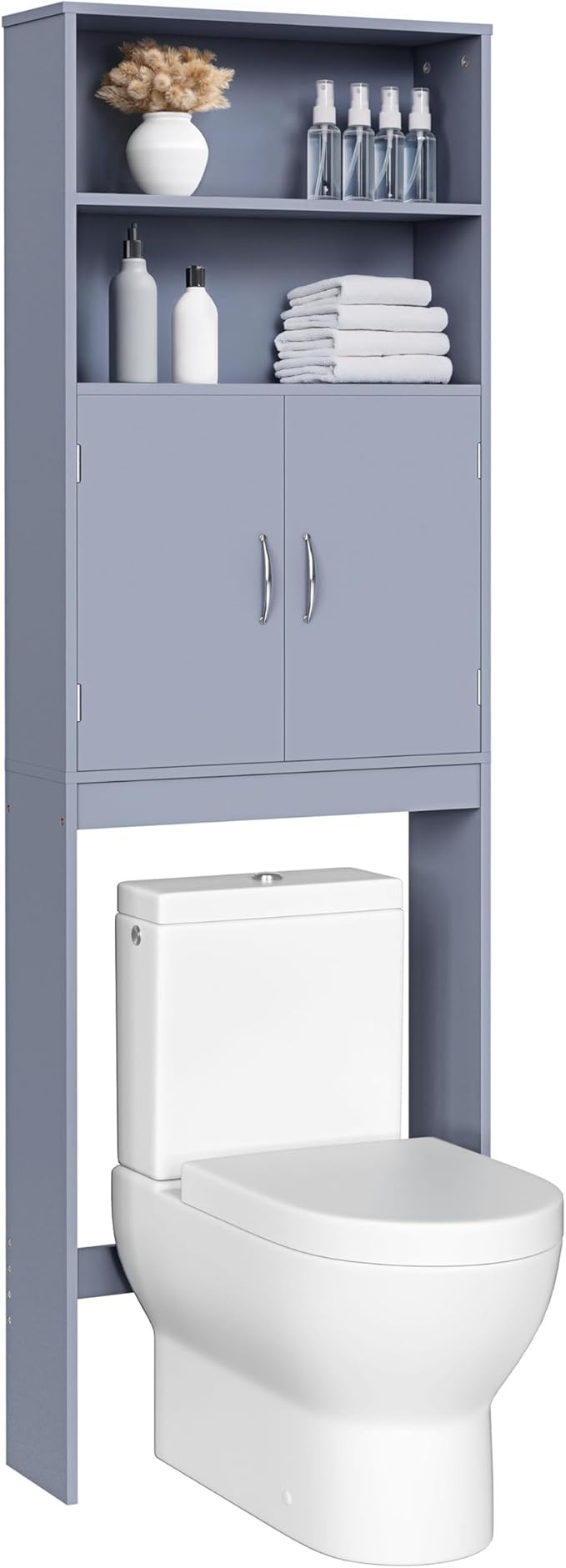 Yaheetech Over The Toilet Storage, Taller Bathroom Organizer Space-Saving Storage Cabinet with Adjustable Shelves and Double Doors, 77 in H, Grey