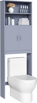 Yaheetech Over The Toilet Storage, Taller Bathroom Organizer Space-Saving Storage Cabinet with Adjustable Shelves and Double Doors, 77 in H, Grey