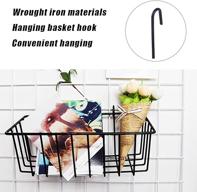 3 Pack Grid Panel Hanging Wire Basket, Storage and Display Basket for Wall, Kitchen, Home Decor Supplies, Potted Plants, Black
