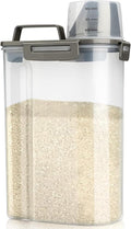 Rice Airtight Storage Container, 3 to 5Lbs Cereal Dry Food Flour Bin, Pet Dog Cat Food Dispenser with Measuring Cup, BPA Free Clear Plastic Kitchen and Pantry Organization Bin for Sugar