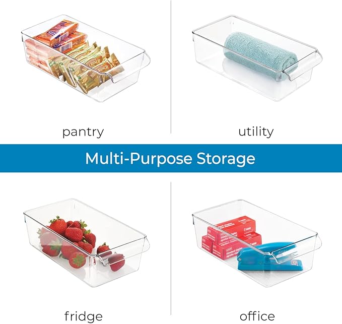 iDesign Linus Plastic Fridge and Freezer Storage Organizer Bin with Handle, Clear Container for Food, Drinks, Produce Organization, BPA-Free , 11.5" x 6" x 3.5", Clear