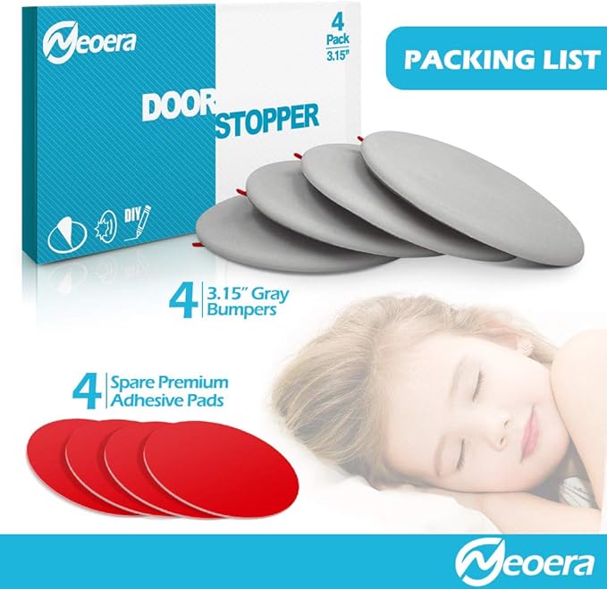 Neoera Door Stopper Wall, 3.15" Round Soft Rubber Door Stop, Silicon Wall Protector, Premium Self Adhesive Door Bumper (Gray, 3.15" 4 Pack)