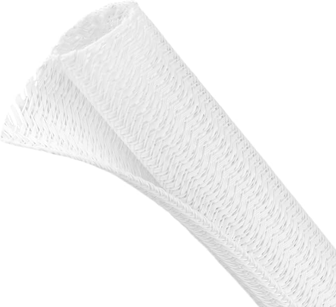 Split Wire Loom Tubing, Cable Protector Sleeve, Braided Cable Management for TV/Computer/Home Theater/Engine Bay, Cord Protectors from Pets No Chew (White, 1/2"-25ft)