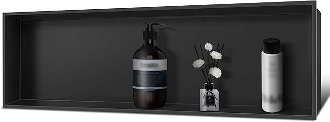 BATHFINESSE Shower Niche Insert Tile Ready, Bathroom Livingroom Wall Niche, Long Shower Niche 37" X 13", Black, No Tile Needed Over Mount Installation
