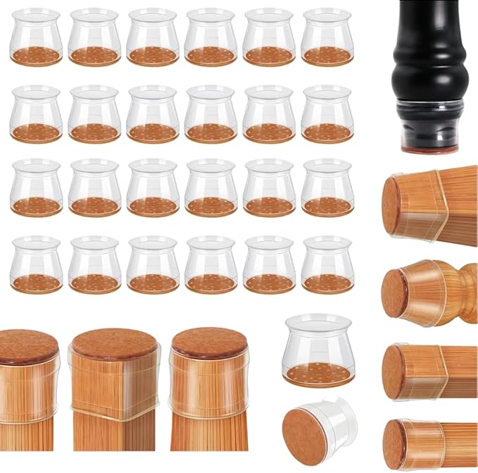 Chair Leg Floor Protectors – Silicone Caps, Cups & Sliders with Felt Pads – Non-Slip Furniture Leg Covers to Protect Hardwood & Tile Floors, Reduce Noise (24, Small)