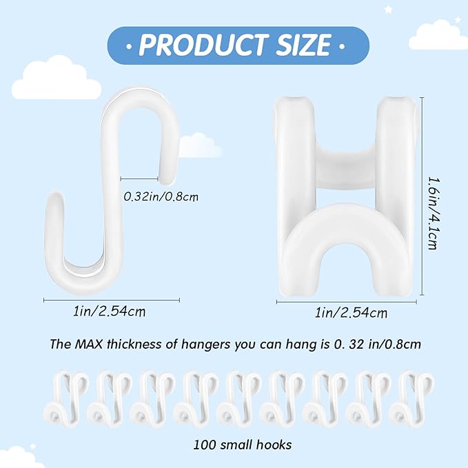 Unittype 150 Pcs Space Saving Hanger Hooks, Clothes Hanger Connector Hooks, Heavy Duty Space Saver Extender Clips for Closet Organizers (White)