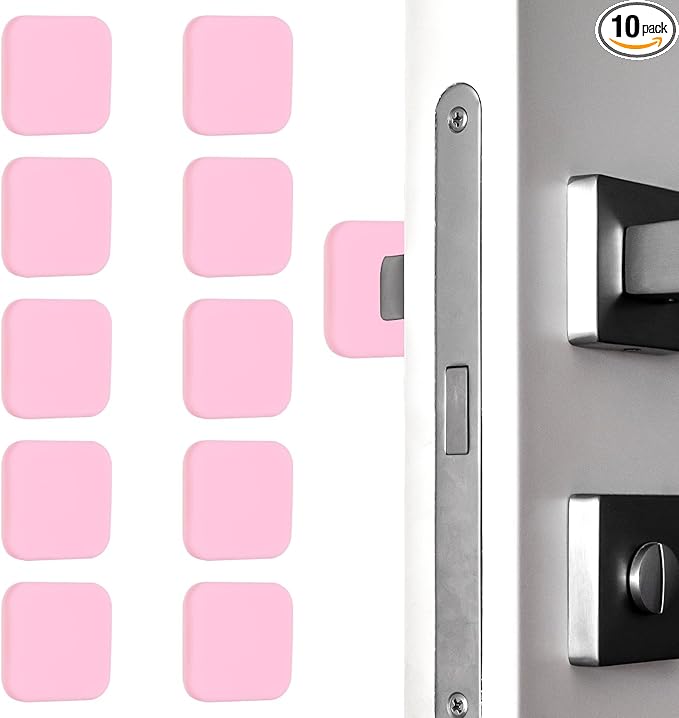 PATIKIL 10Pcs Door Knob Wall Protector, 1.8" Square Silicone Door Stoppers Self Adhesive Handle Bumper Cushion Pad Quiet Wall Protector for Fridge Home Office, Pink(0.4" Thickness)
