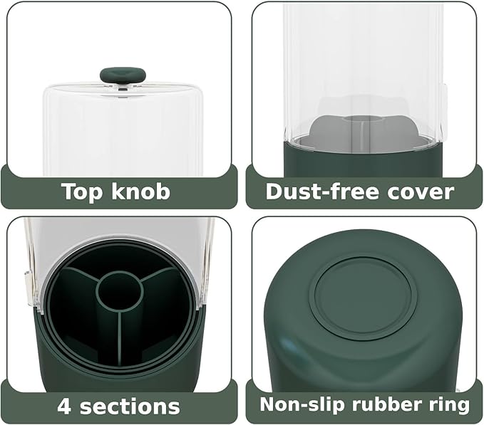 YOOLENS Toothbrush Holder with Cover 360 Rotating 4 Compartments Bathroom Toothpaste Electric Toothbrush Organizer, Dark Green